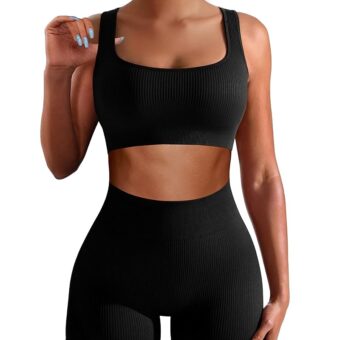 Workout Sets for Women Two Piece Sets for Women Summer Seamless Ribbed High Waist Leggings with Sports Bra Gym Sets