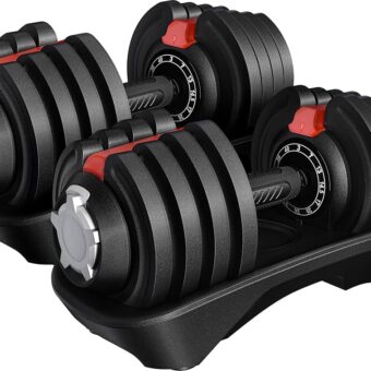 Yaheetech Adjustable Dumbbell Set 28/40/52.5/90LBS Adjustable Dumbbells Fast Adjust Dumbbell Weight Set with Anti-Slip Handle and Tray for Men/Women Home Gym Strength Training...