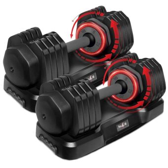 Yes4All 25/55LB Adjustable Dumbbells Pair/Single, 5-in-1 Dumbbells Adjustable Weights with Anti-Slip Handle & Sturdy Prolocks