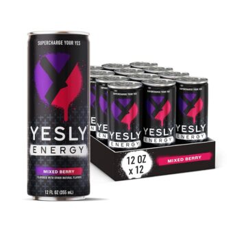 Yesly Energy - All Natural Clean Energy Drink - Zero Sugar Functional Energy – 114mg of Green Tea Extracted Caffeine Per Serving - Mixed Berry, 12 Fl Oz (Pack of 12)