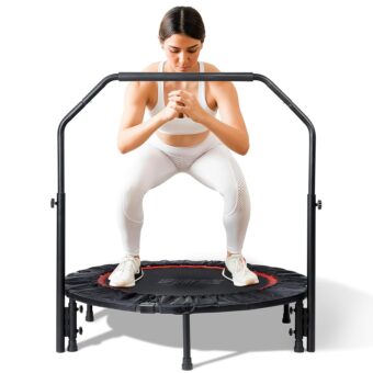 YESUNEED Mini Exercise Trampoline Foldable Fitness Trampoline 40" with Adjustable Foam Handle Load-Bearing 330lbs Fitness Rebounder for Adults Indoor Outdoor Workout