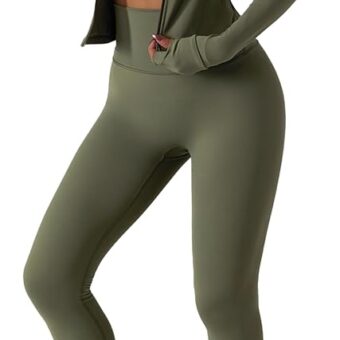 Yknktstc Womens Two Piece Tracksuit Set Long Sleeve Zipper Jacket with Athletic High Waist Leggings Workout Set