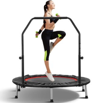 ZENOVA 40" Mini Trampoline Rebounder Trampoline for Adults Indoor Outdoor Fitness Trampoline Foldable with Adjustable Handle Bar 330 Weight Capacity