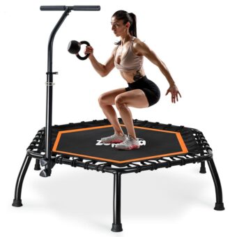 Zupapa Rebounder Trampoline for Adults with Adjustable bar Indoor Mini Small Fitness Workout Exercise Trampolines for Kids with Handle Silent Bungee Cords 40" 45" 300LBS Weight...